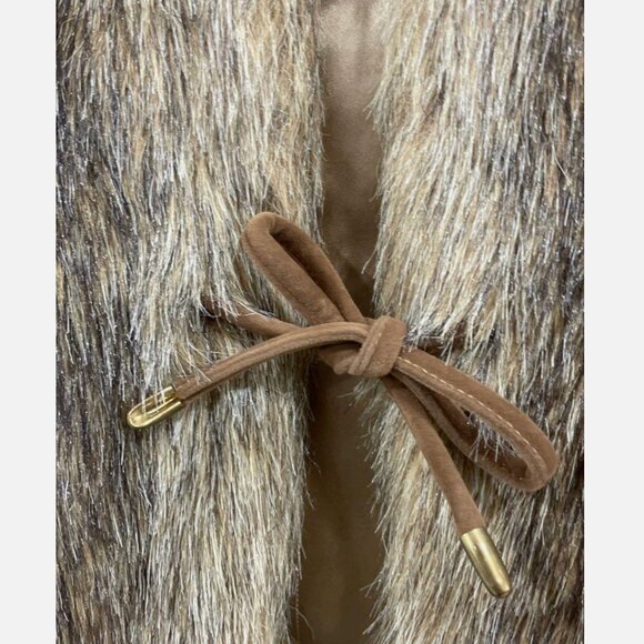 Vintage Cheyenne Faux Coyote Fur Vest Brown Tan Tie Front Oversized Women OS - Picture 4 of 11